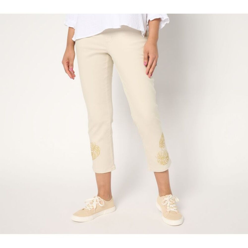 SUNNYLiFE Women's Plus Sz Pants 18 TripleLuxe Twill Palm Crop Jeans White